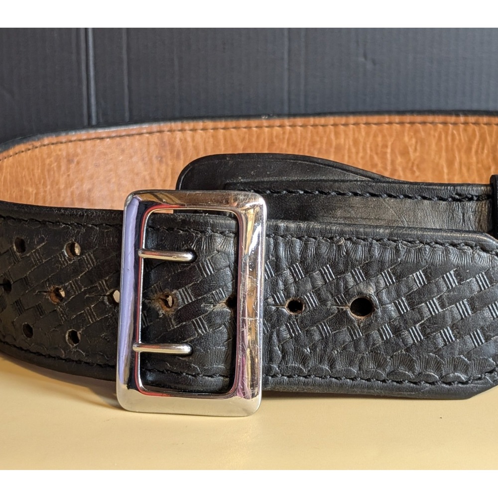 Secure Fit Sam Browne Duty Belt Double Prong Basketweave 30"